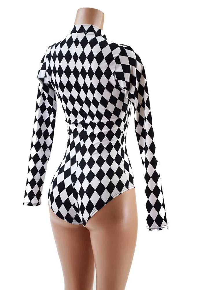 Harlequin Check Cutout Bodysuit