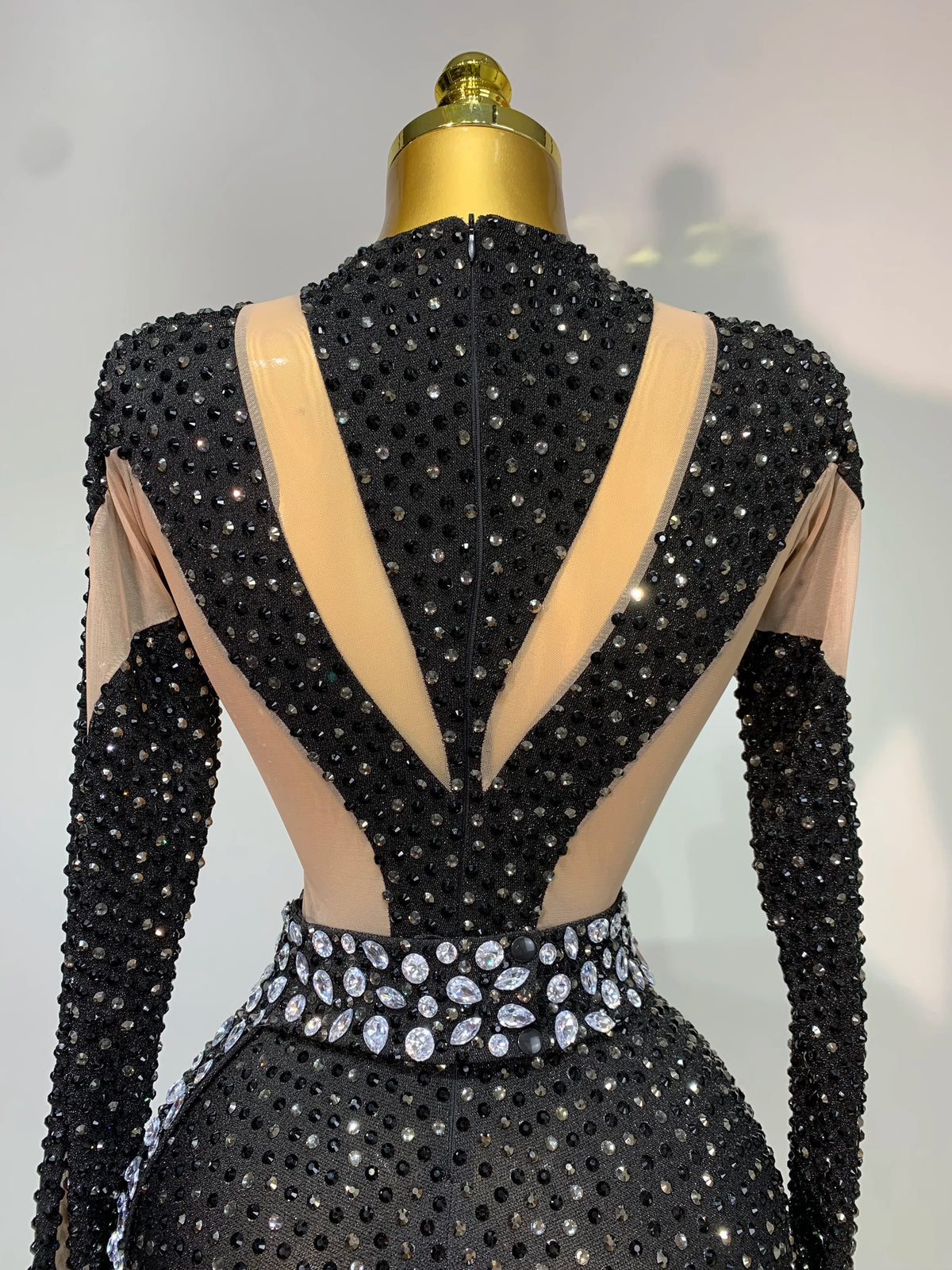 Black Rhinestone Mesh Festival Jumpsuit