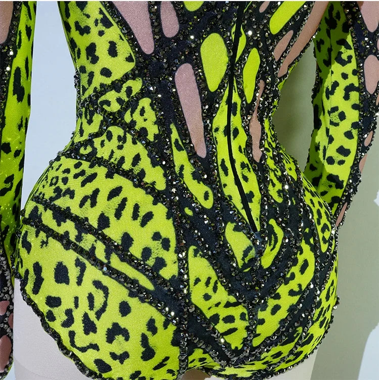 Futuristic Cyber Rhinestone Festival Bodysuit