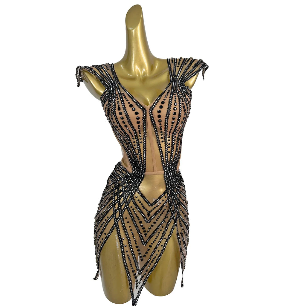 Crystal Flying-Sleeve Festival Mini Dress