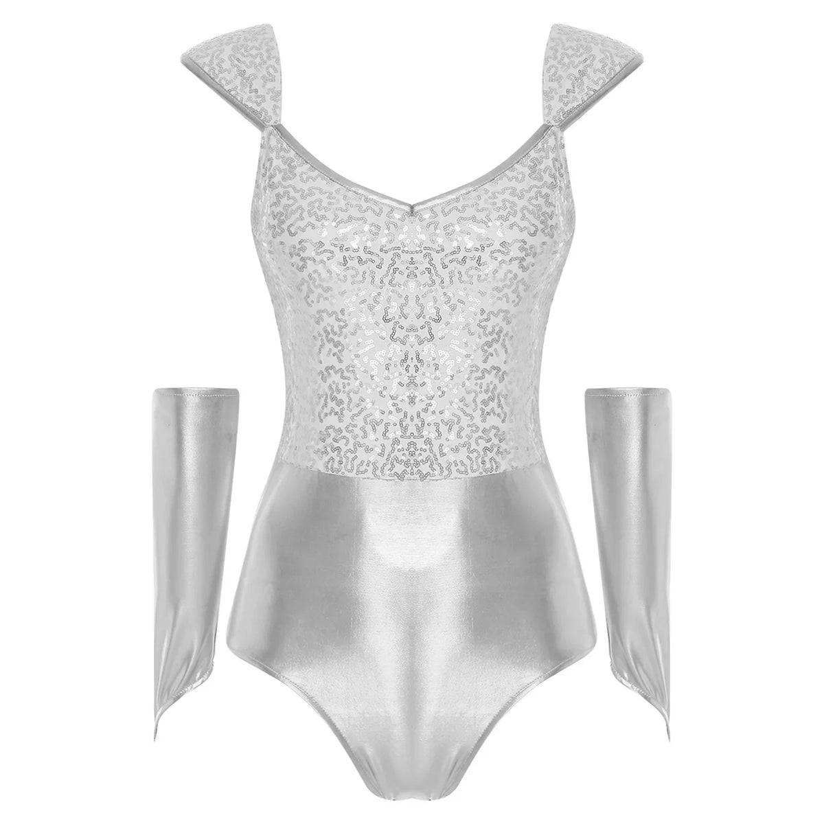 Metallic Sequin Festival Bodysuit with Removable Sleeves