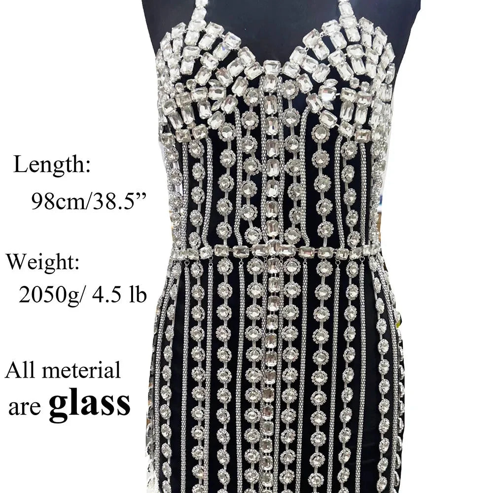 Crystal Tassel Body Chain Mini Dress