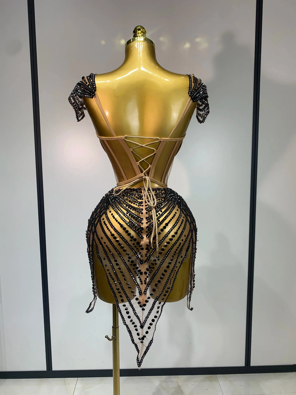 Rhinestone Mesh Strapless Festival Mini Dress