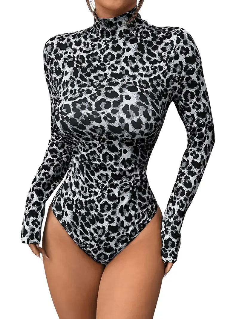Leopard Print Cutout Long-Sleeve Bodysuit