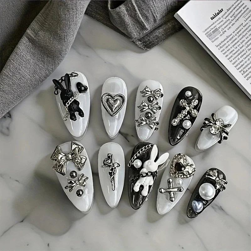 Black & White Gothic Bow Press-On Nails | 10 Pieces