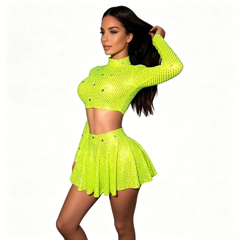 Neon Rhinestone Fringe Two-Piece Festival Set