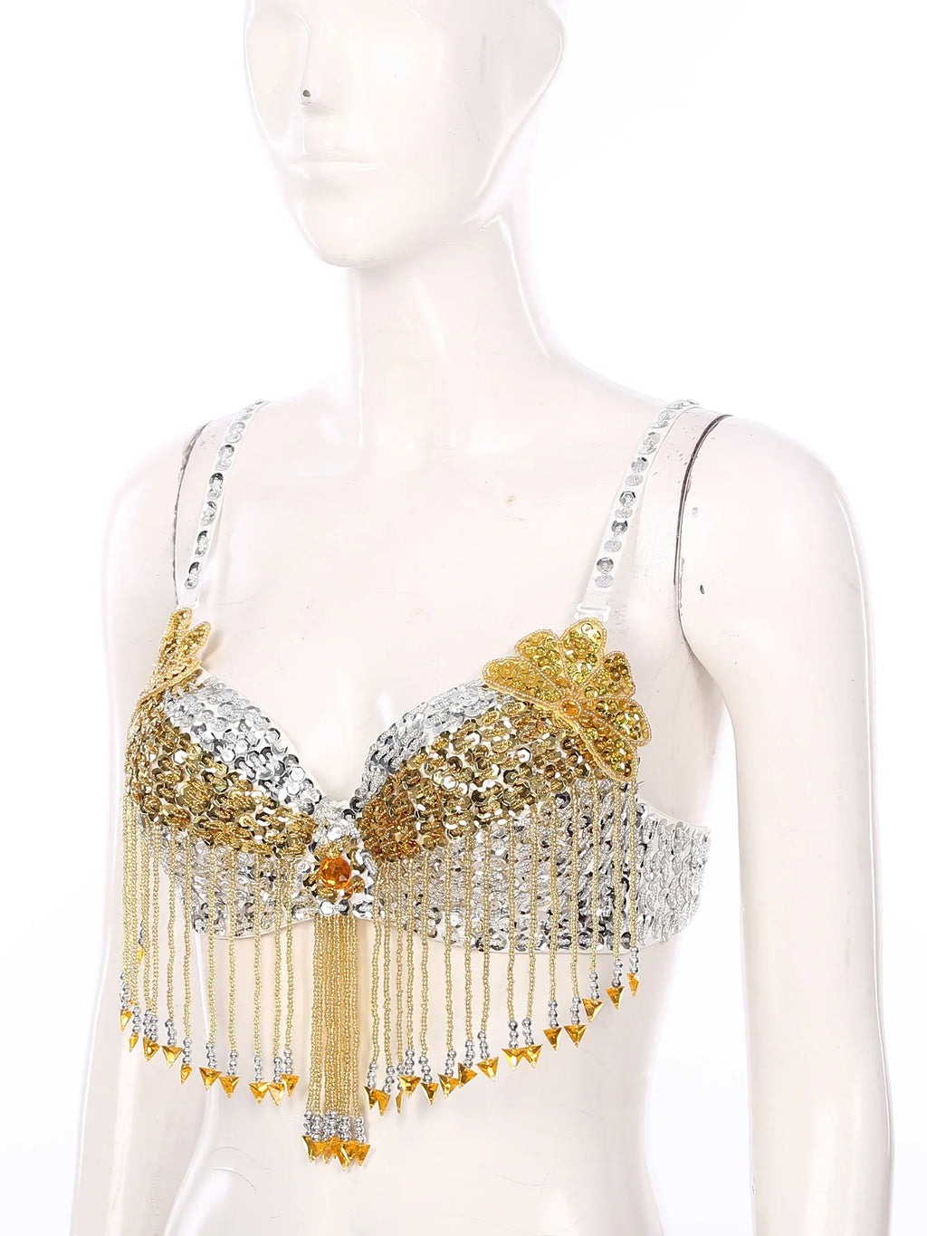 Sparkly Floral Beaded Sequin Belly Dance Bra & Tassel Performance Top