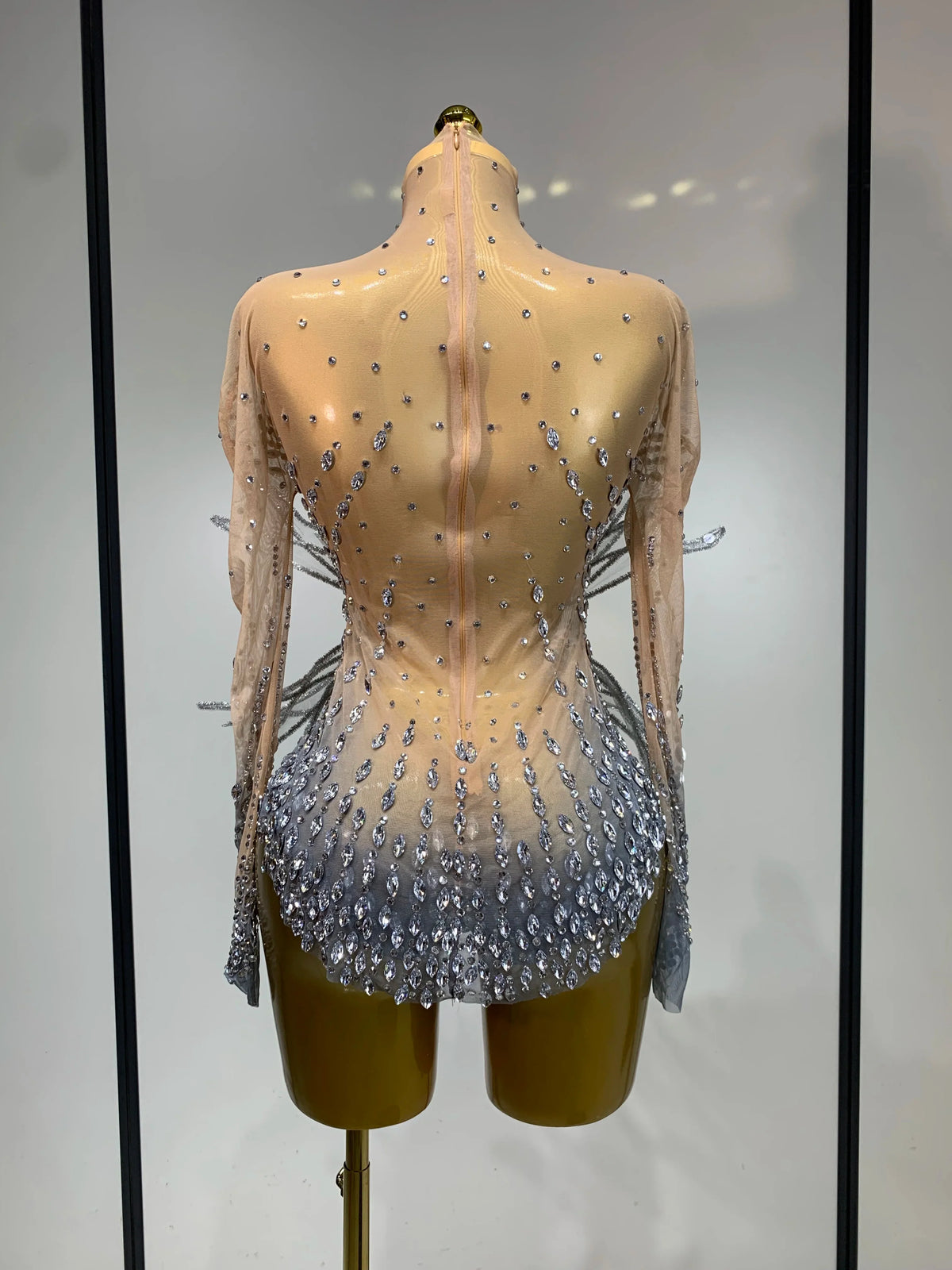 Silver Rhinestone Sheer Mesh Jumpsuit | Stagewear