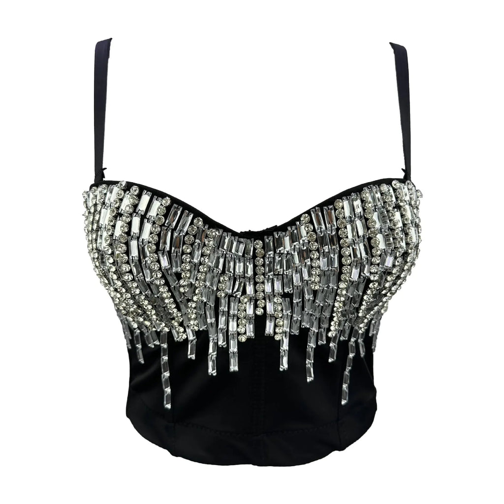 Crystal Beaded Bustier Corset Crop Top Nightclub Party Bralette