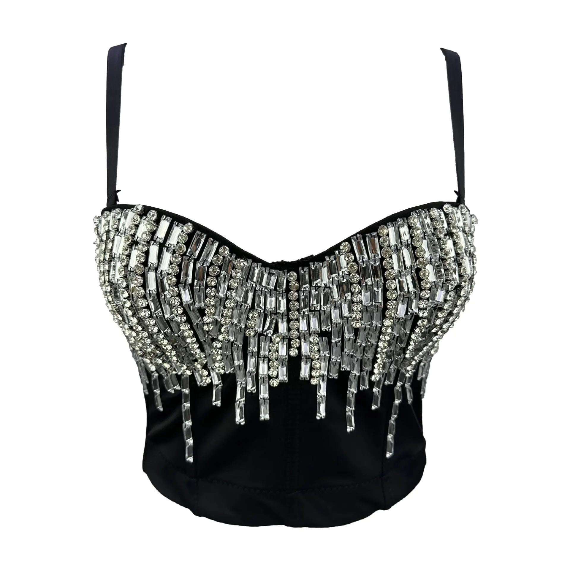 Crystal Beaded Bustier Corset Crop Top Nightclub Party Bralette