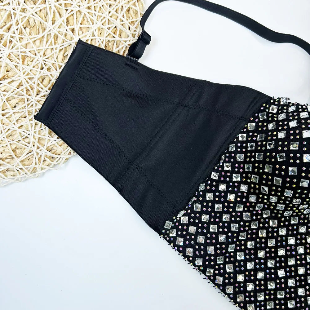 Studded Mesh Corset Bustier Crop Top
