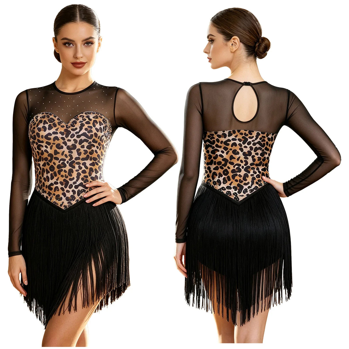 Leopard Rhinestone Fringe Festival Bodysuit