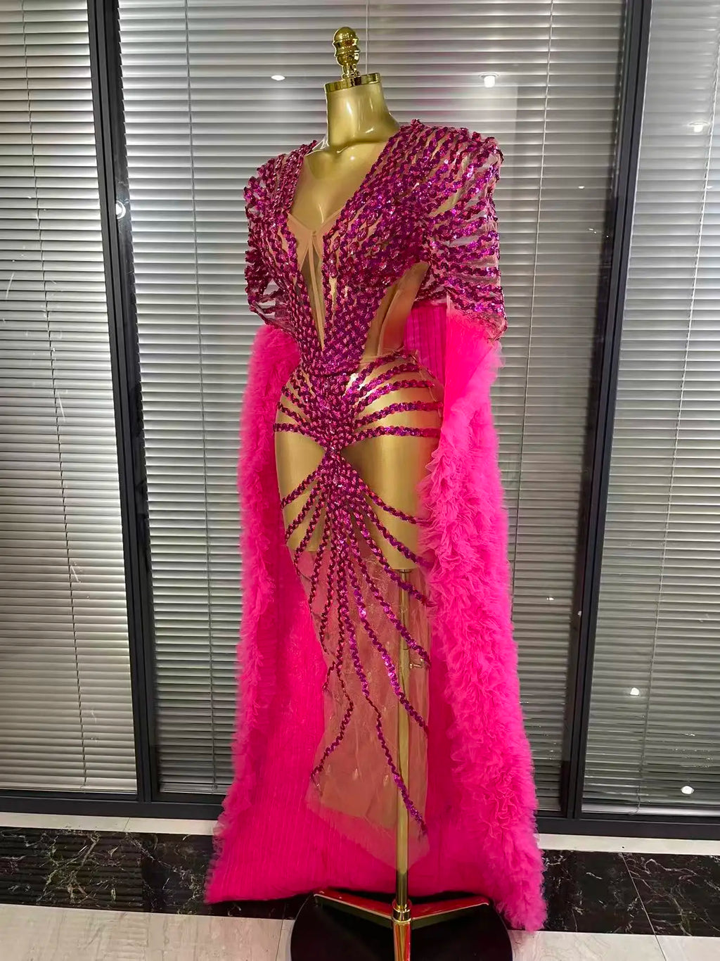 Sequin Ruffle Festival Cape Dress