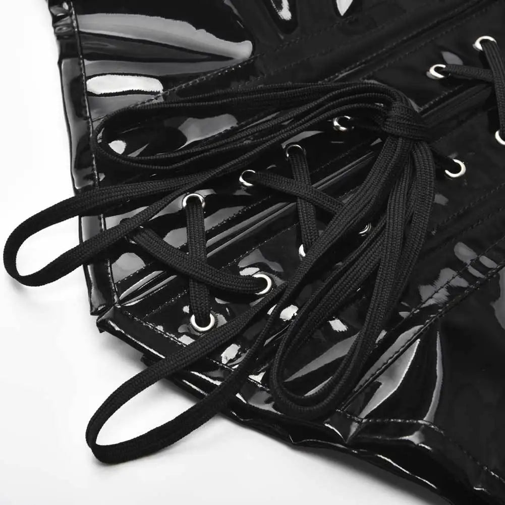 Shiny PU Leather Steampunk Underbust Corset Zipper Front Waist Cincher
