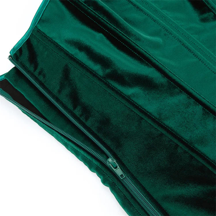 Green Velvet Overbust Corset Top Side Zipper Lace-Up Boned Bustier Top