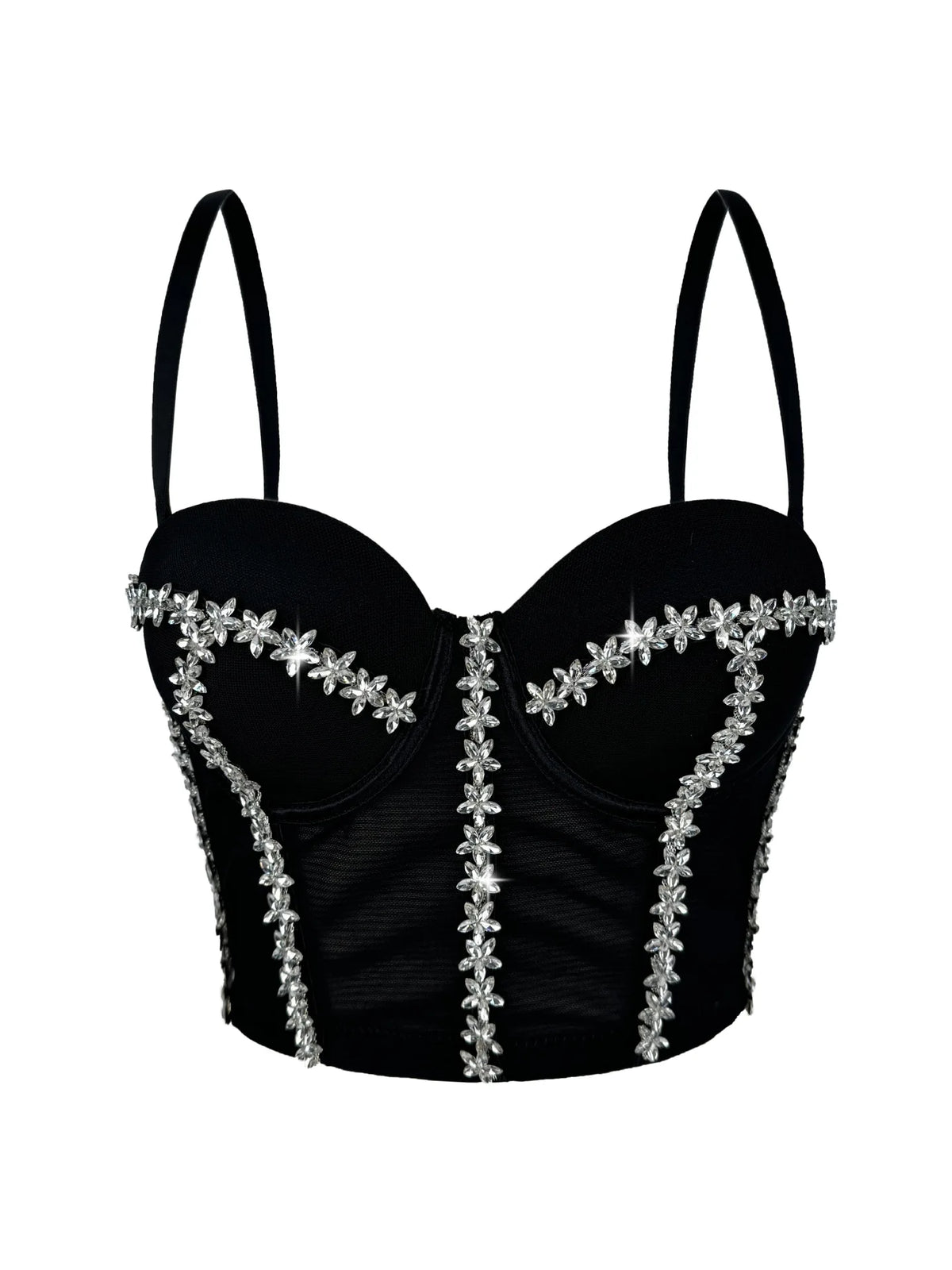 Crystal Embroidered Bustier Corset Crop Top Evening Party Stage Bralette