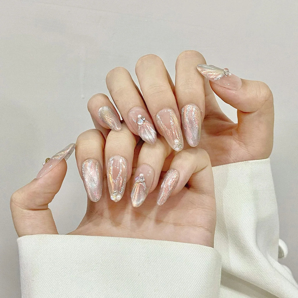 Blue Aurora Mermaid Press-On Nails | Almond, 10 Pieces