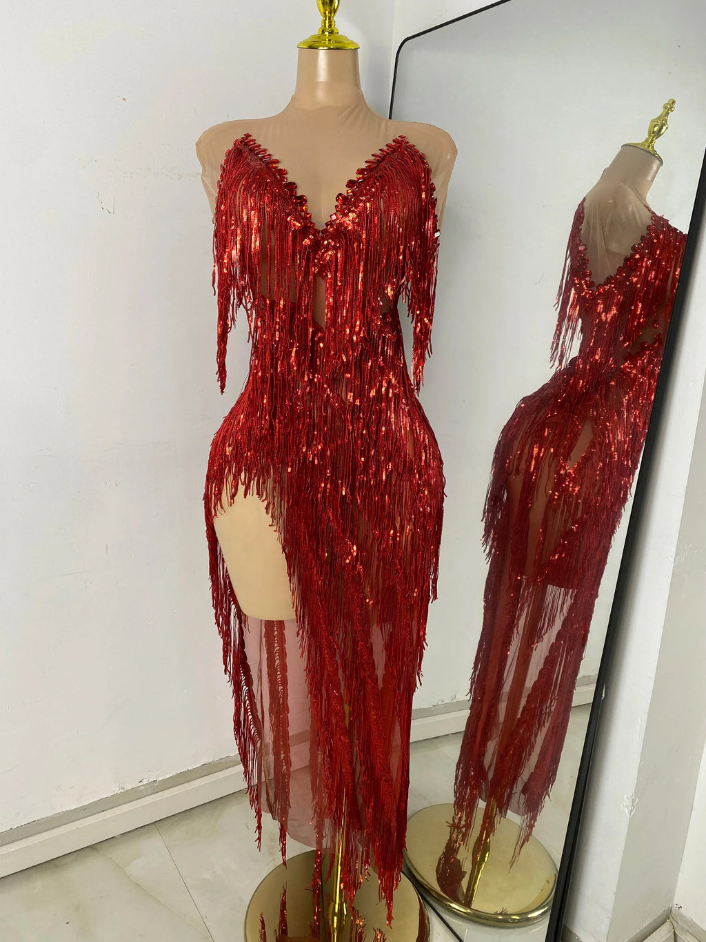 Tassel Fringe Sheer Maxi Dress