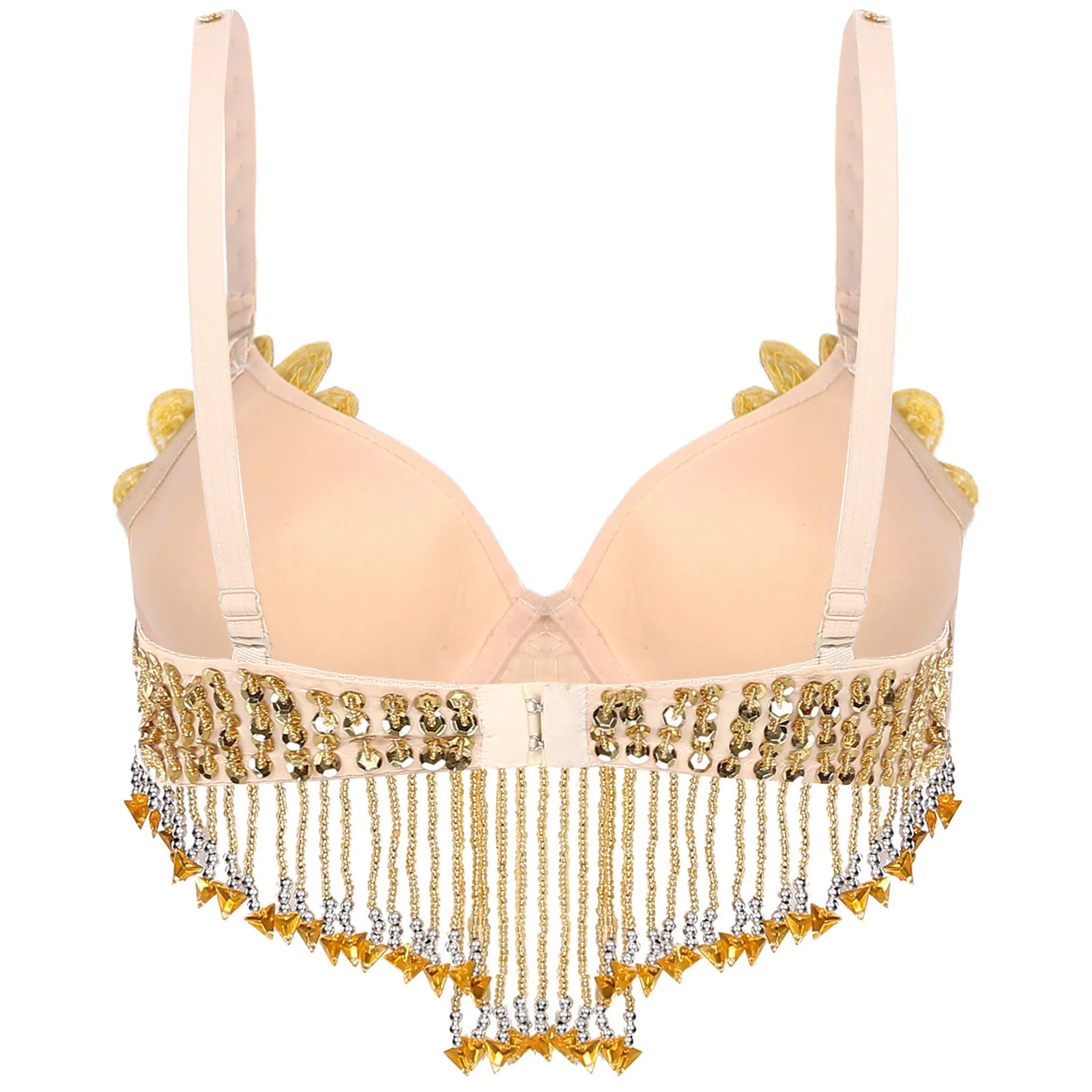 Sparkly Floral Beaded Sequin Belly Dance Bra & Tassel Performance Top