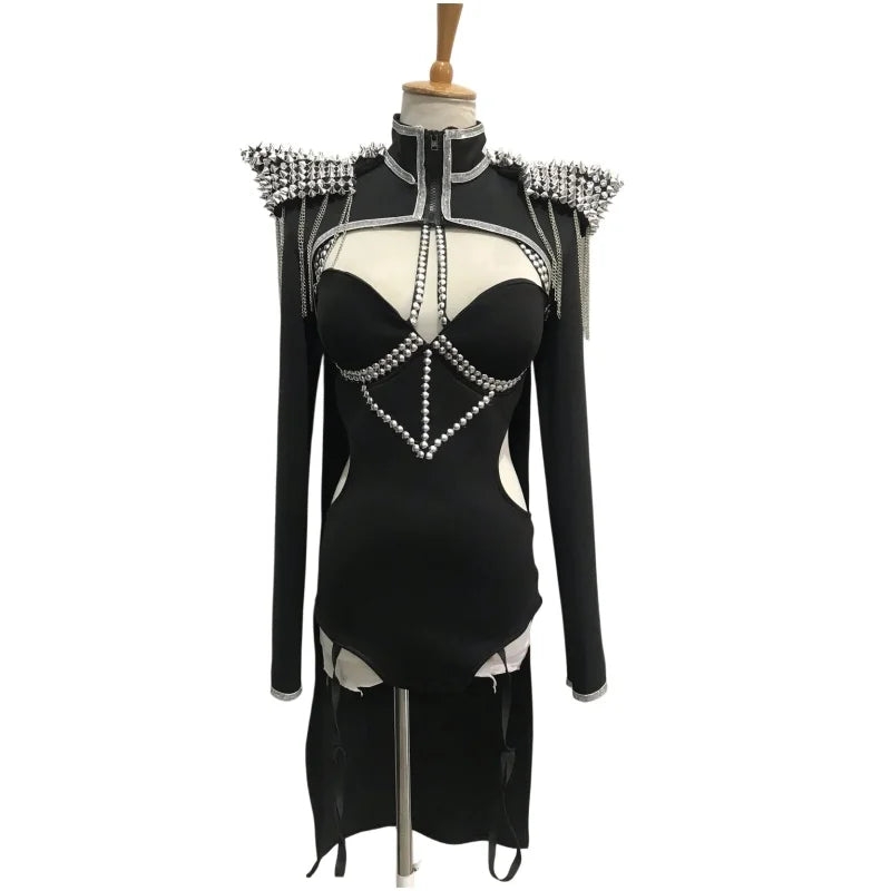 Rivet Chain Epaulet Bodysuit Set