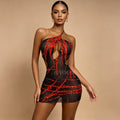 Crimson Rhinestone Mesh Mini Dress