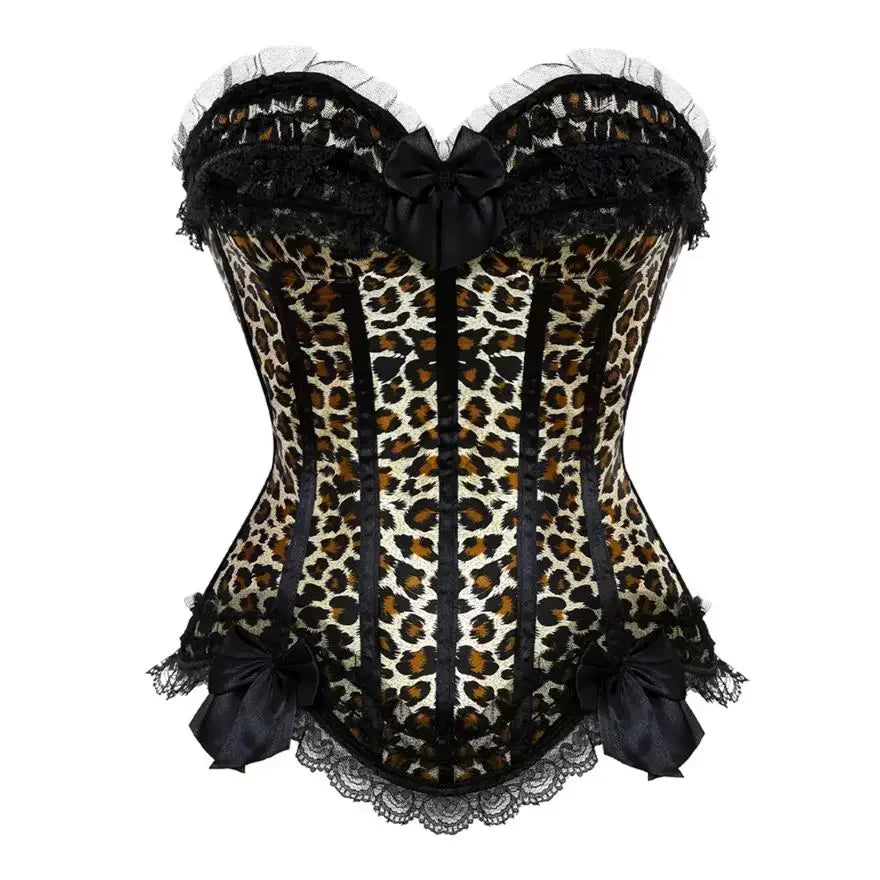 Leopard Satin Overbust Corset