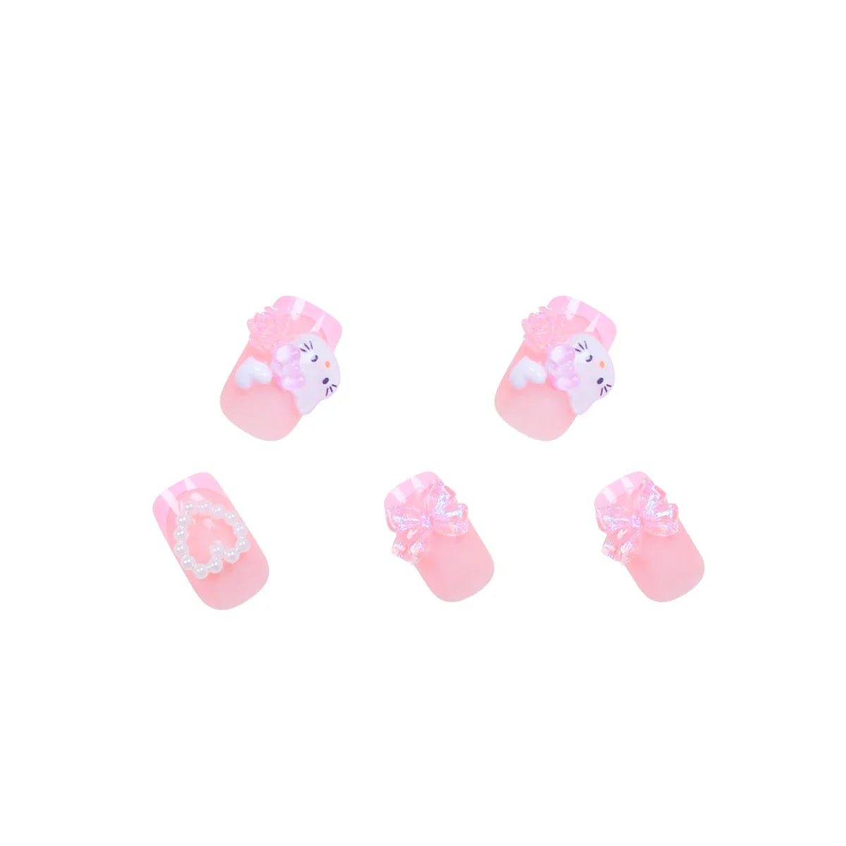 Pink French Bow & Cat Press-On Nails | Square, 24 Pieces