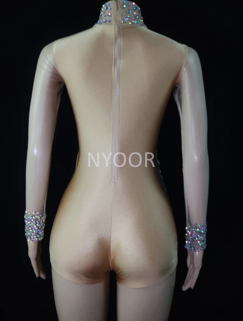 AB Crystal Rhinestone Illusion Dance Romper