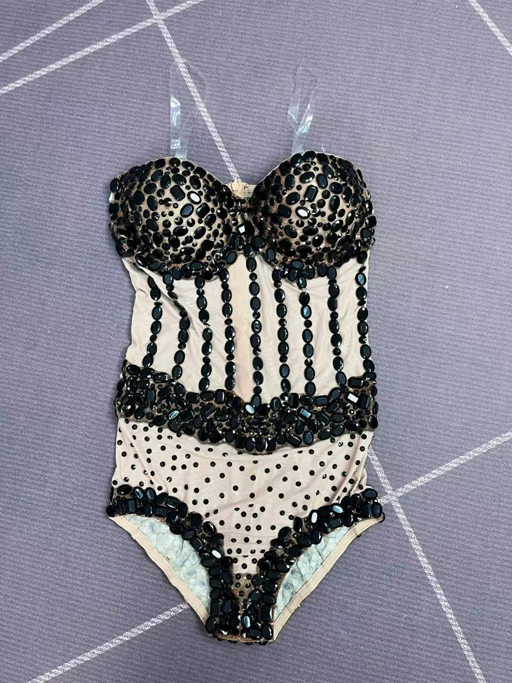 Black Crystal Mesh Rave Bodysuit