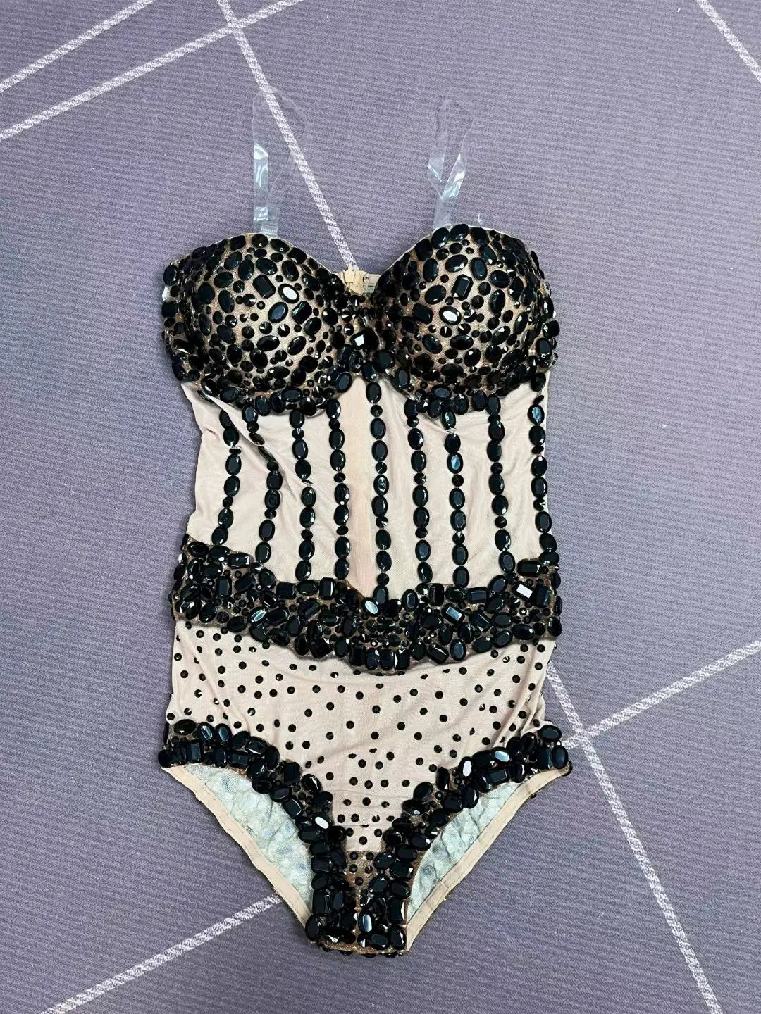 Black Crystal Mesh Rave Bodysuit