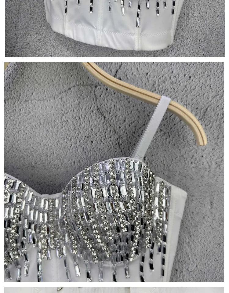 Crystal Beaded Bustier Corset Crop Top Nightclub Party Bralette