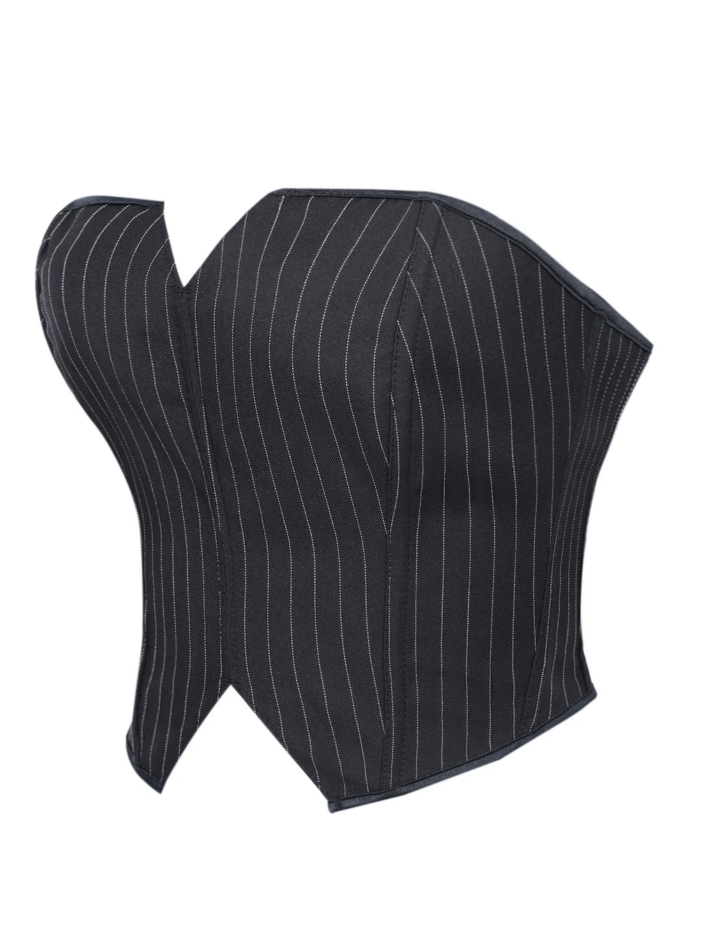 Black Striped Overbust Corset Top Zipper Front Lace-Up Bustier Body Shaper