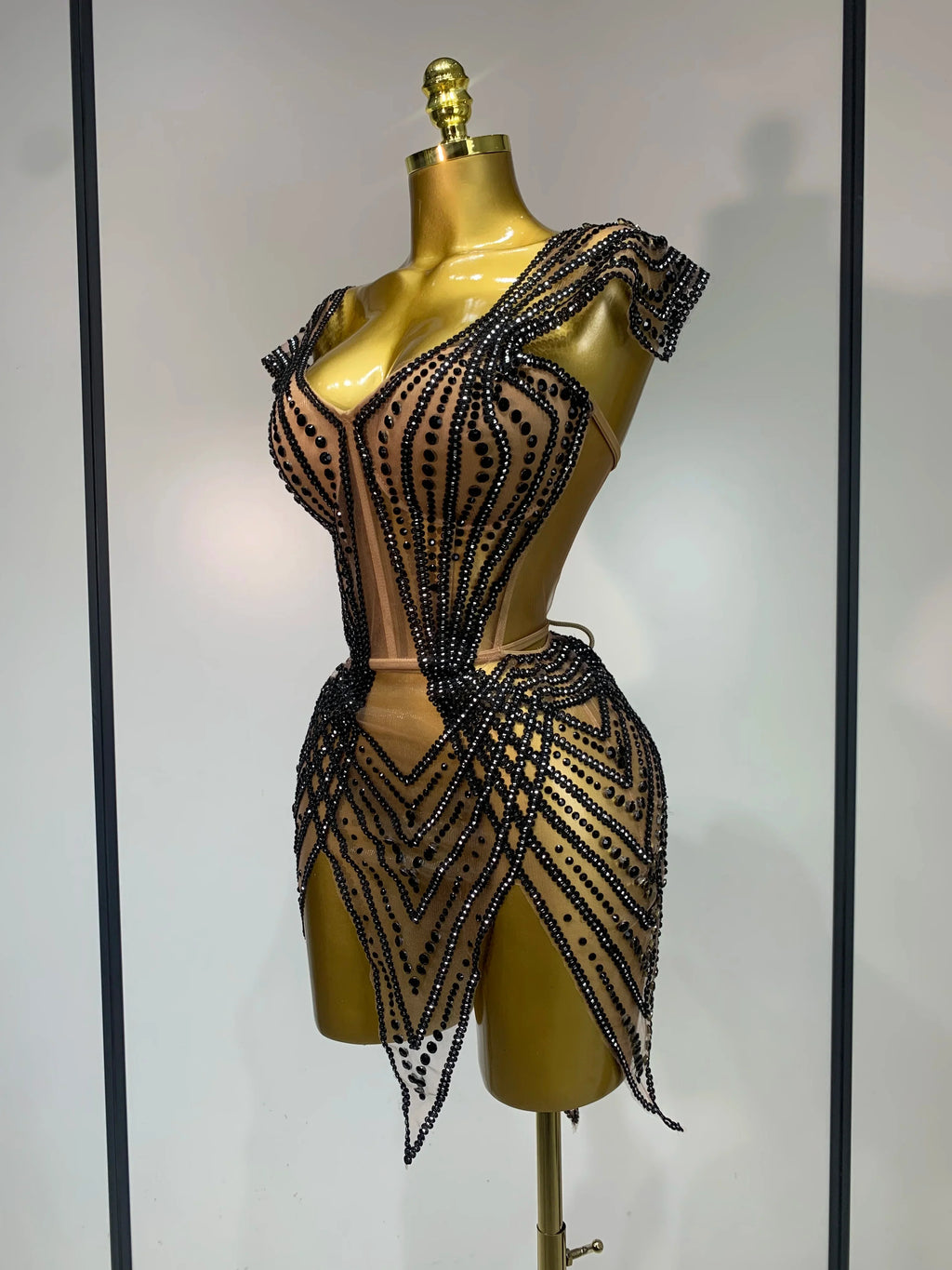 Rhinestone Mesh Strapless Festival Mini Dress
