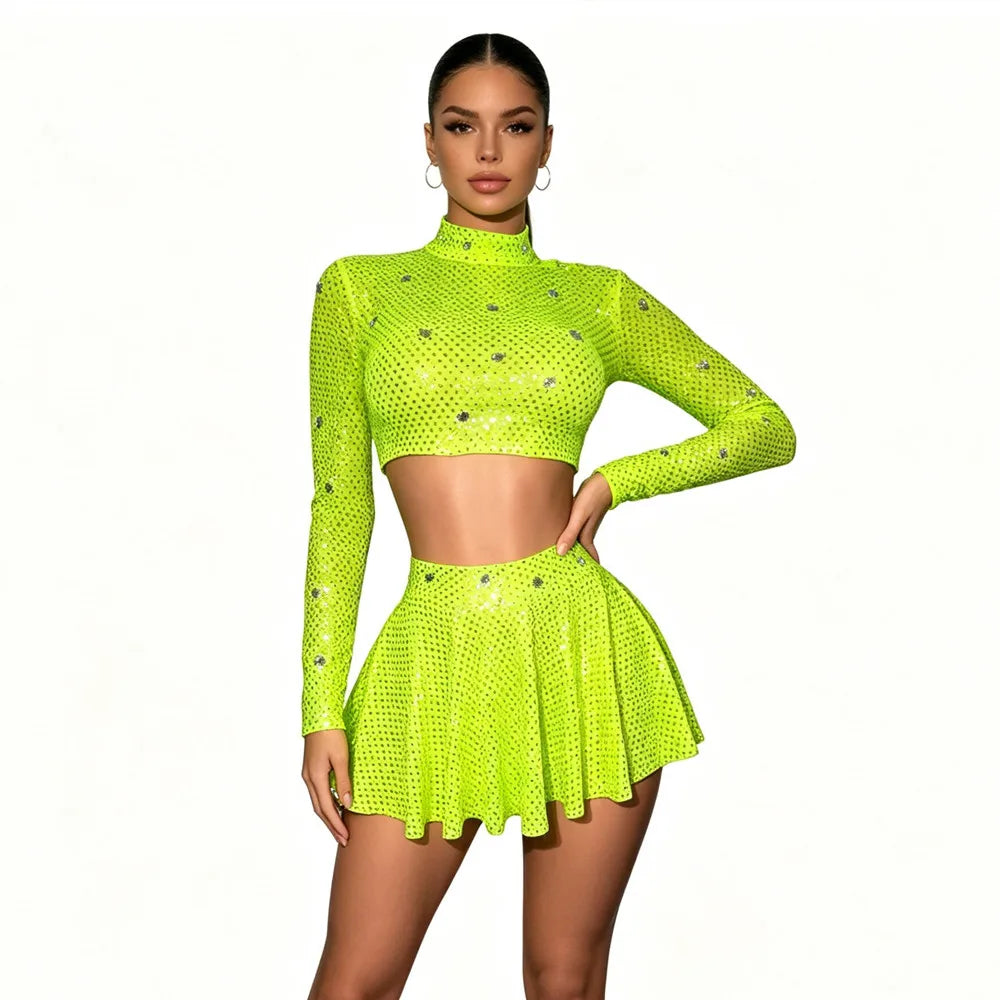 Neon Rhinestone Fringe Two-Piece Festival Set