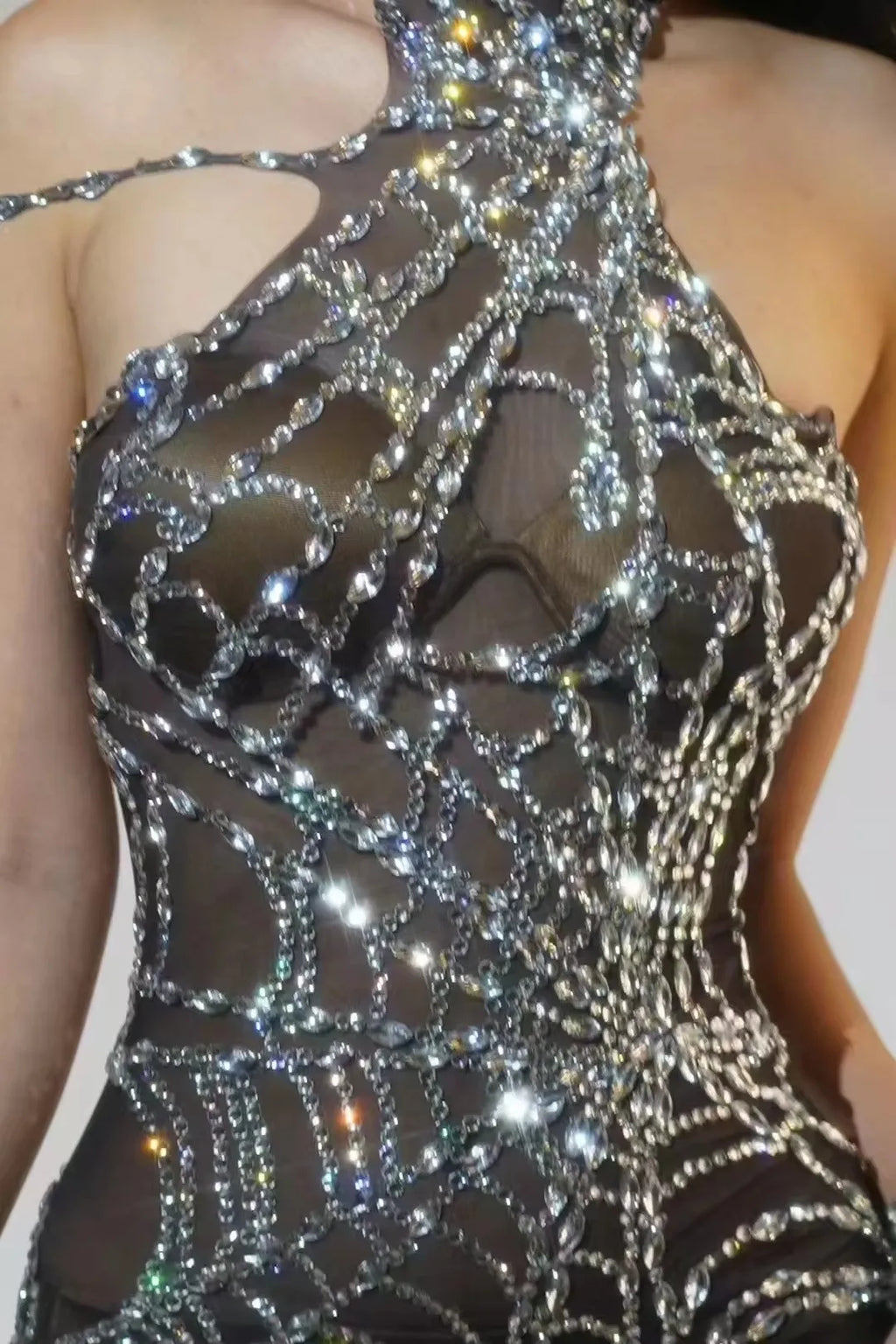Black Rhinestone Mesh Performance Jumpsuit | Stagewear