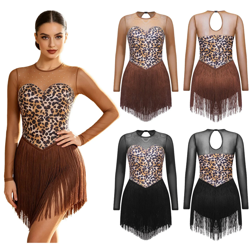 Leopard Rhinestone Fringe Festival Bodysuit