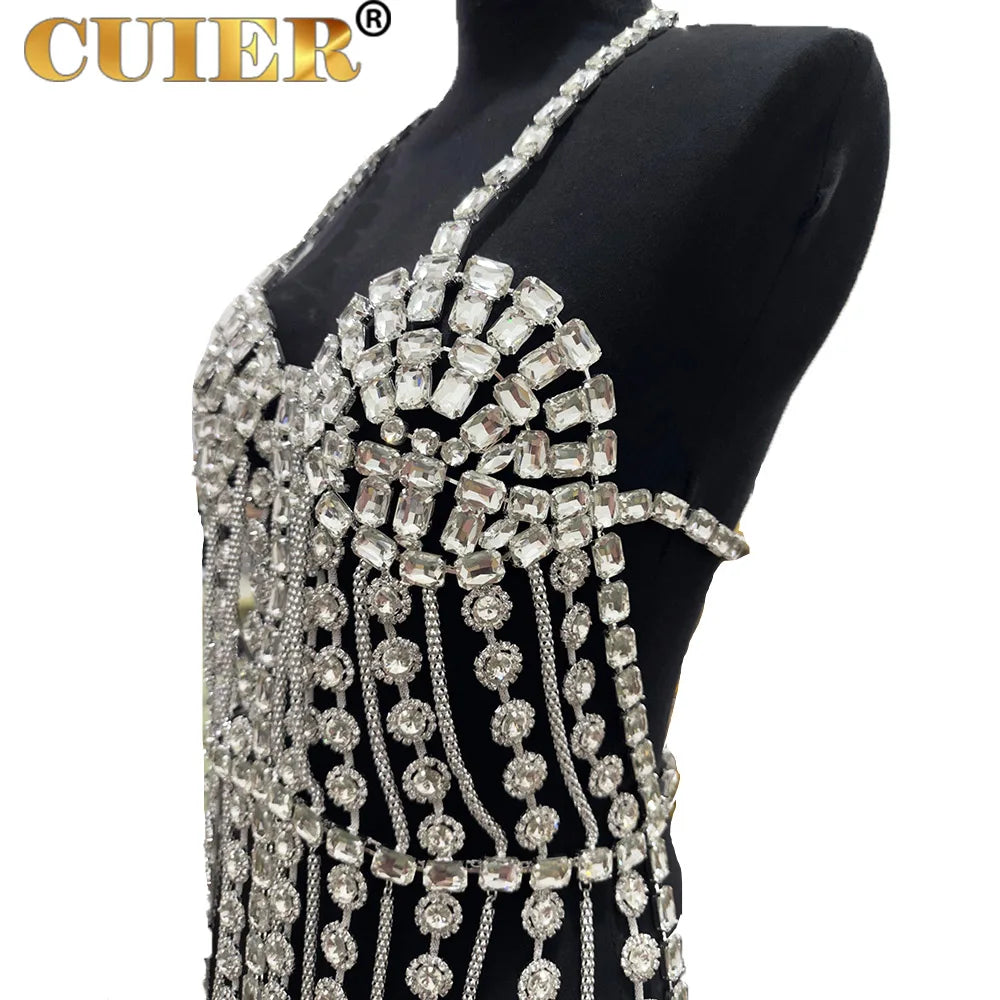 Crystal Tassel Body Chain Mini Dress