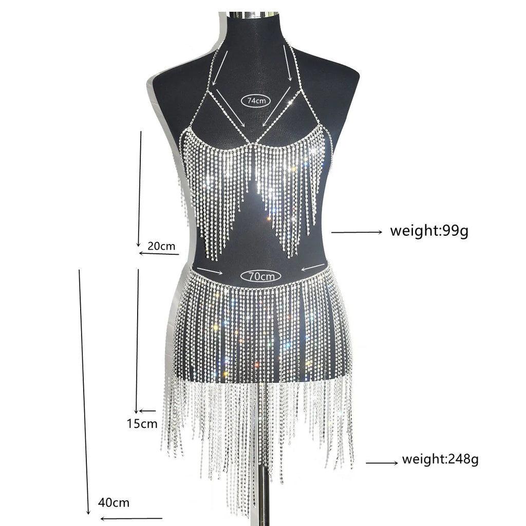Crystal Tassel Body Chain & Skirt Set