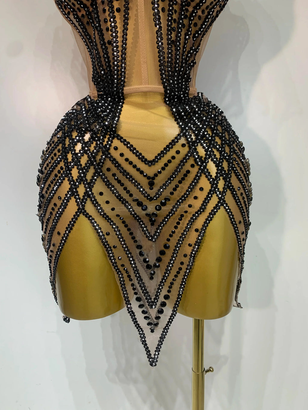 Rhinestone Mesh Strapless Festival Mini Dress