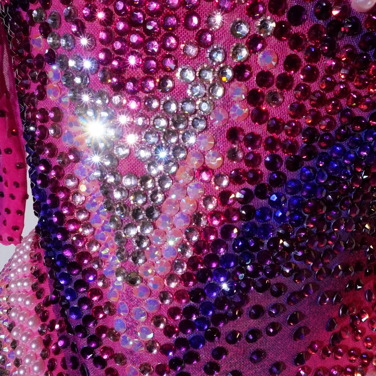 Pink Rhinestone Long-Sleeve Mesh Bodysuit | Stagewear