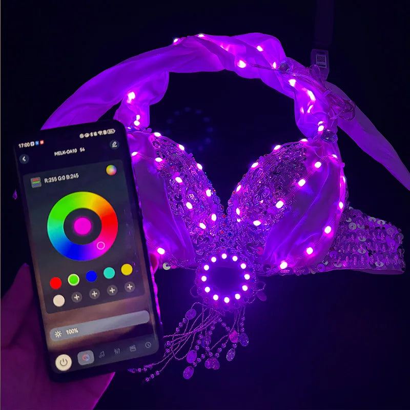 App-Controlled Bluetooth LED Glowing Belly Dance Bra & Stage Performance Top