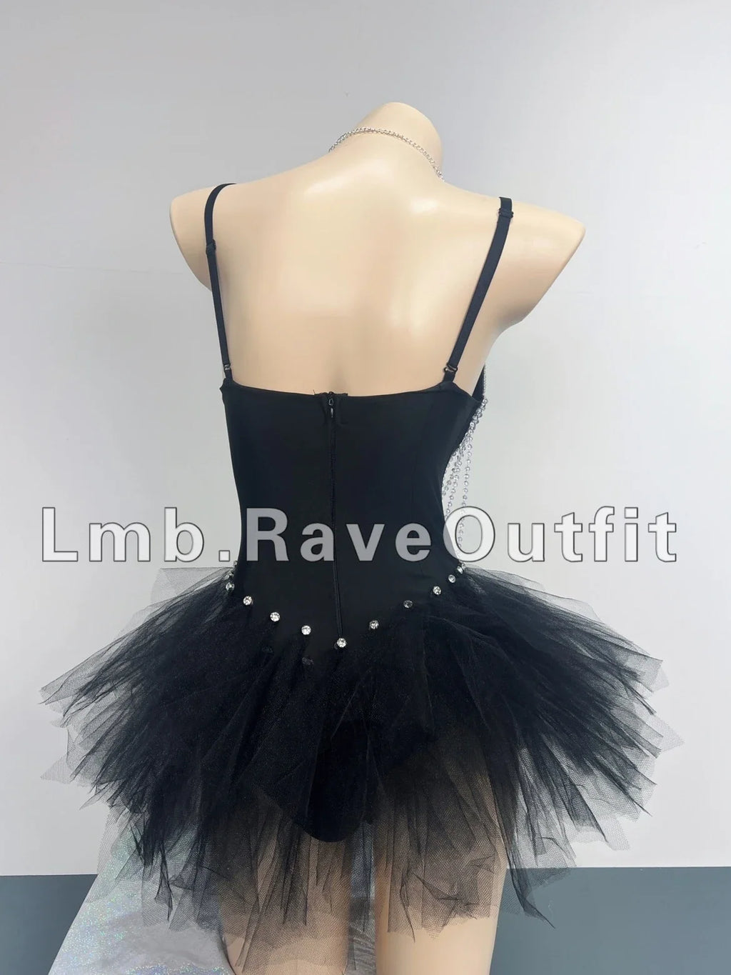 Black Beaded Chain Fringe Bodysuit | Stage Costume