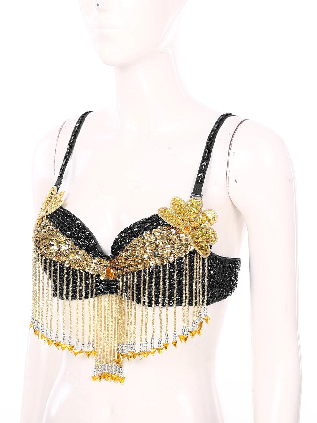 Sparkly Floral Beaded Sequin Belly Dance Bra & Tassel Performance Top