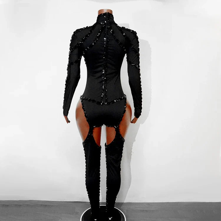 Rhinestone Mesh Festival Jumpsuit Set
