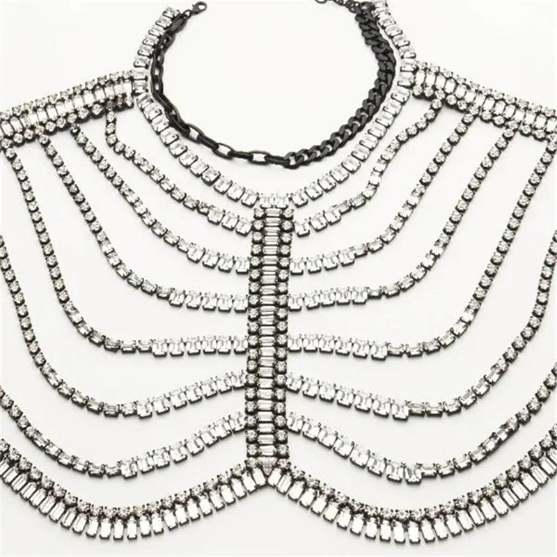 Multilayer Rhinestone Tassel Body Chain