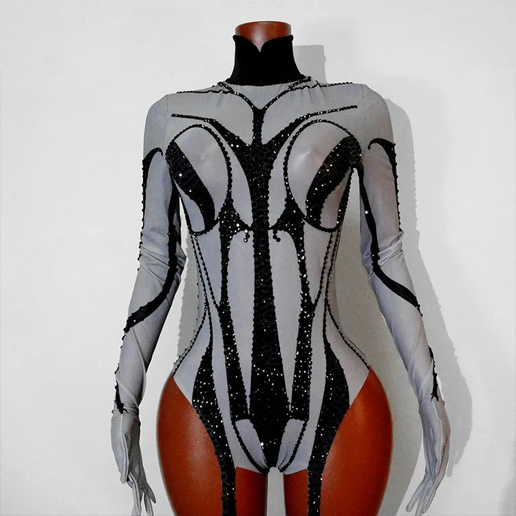Rhinestone Mesh Festival Jumpsuit Set