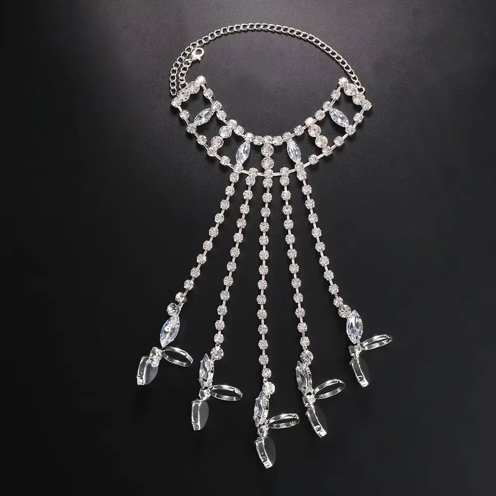 Sparkly Glass Crystal Five-Finger Bracelet Hand Harness Stage Performance Jewelry