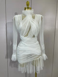 White Sheer Ruffle Mini Dress