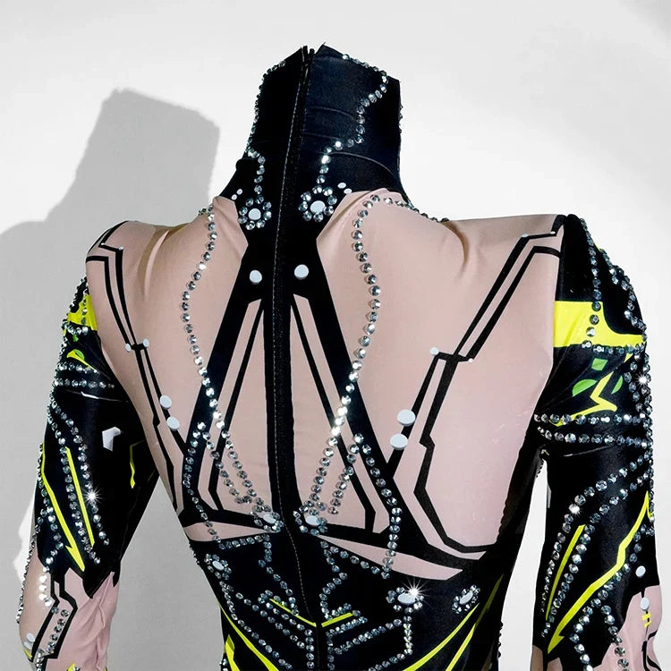 Futuristic Cyber Rhinestone Festival Bodysuit