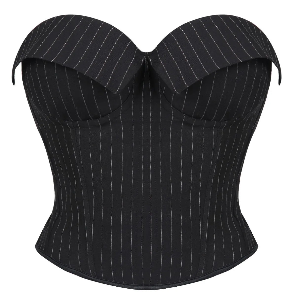 Black Striped Overbust Corset Top Zipper Front Lace-Up Bustier Body Shaper